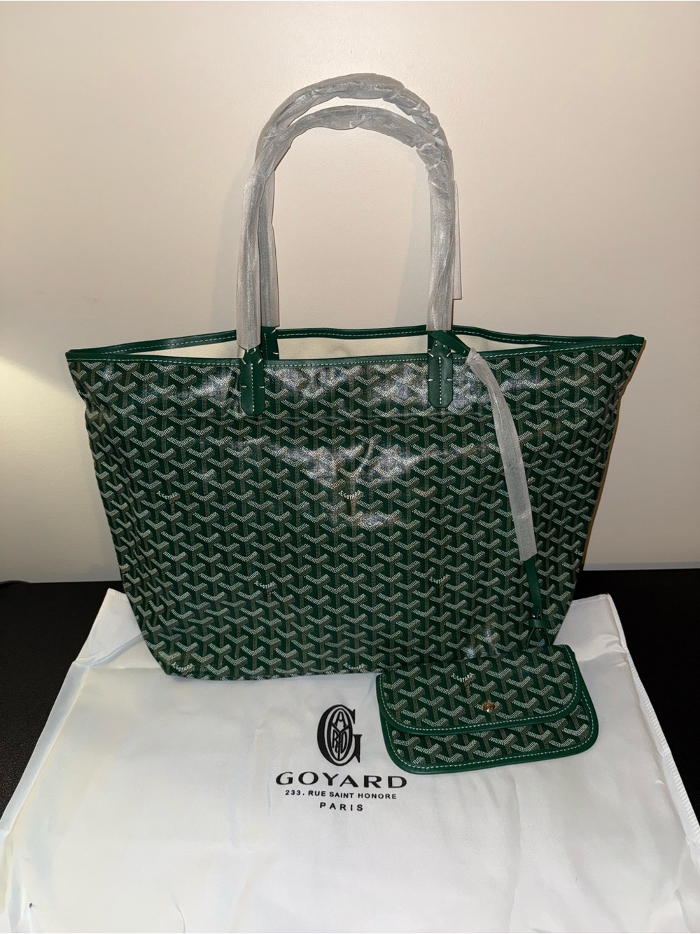 Saint Louis Style GM Green Patterned Tote with Signature Chevron Motif